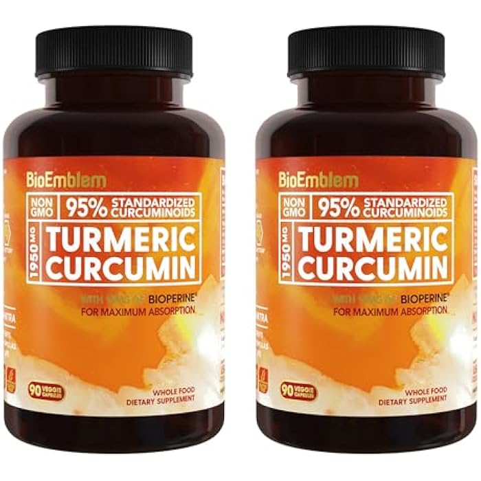 BioEmblem Turmeric Curcumin Supplement with BioPerine | Joint Support & Heart Health | with Organic Turmeric Powder & 95% Curcuminoids Extract | California Made, Non-GMO, 60-Day Supply - Image 1