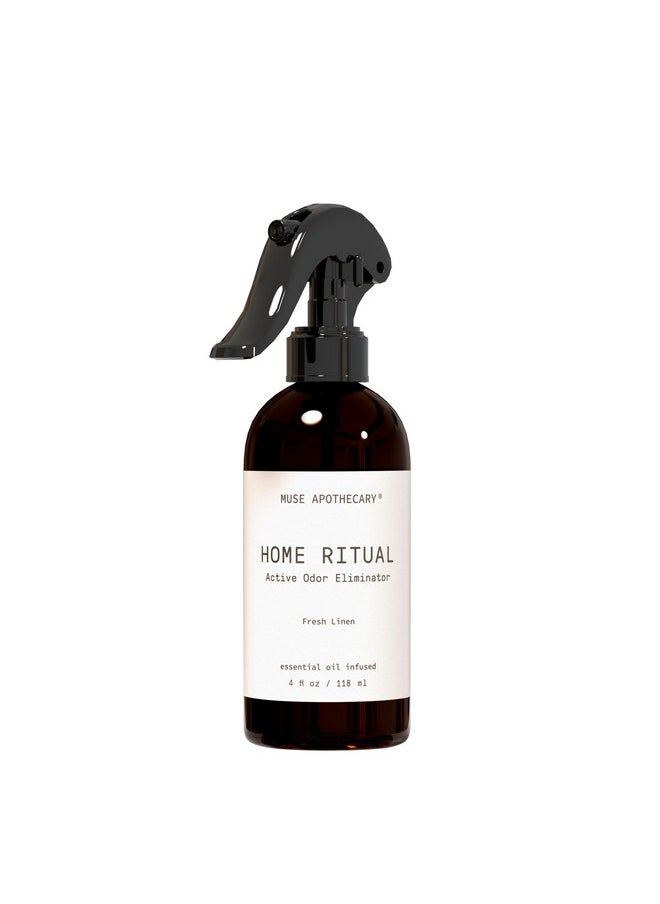 ميوس ابيثيكاري بخاخ مزيل الروائح الكريهة Muse Apothecary Home Ritual Active - مزيل الروائح الكريهة للمنزل - بخاخ مزيل الروائح الكريهة للأثاث ومزيل الروائح الكريهة للحمام - معطر هواء بالزيت العطري - 4 أونصة، Fresh Linen  - Image 1