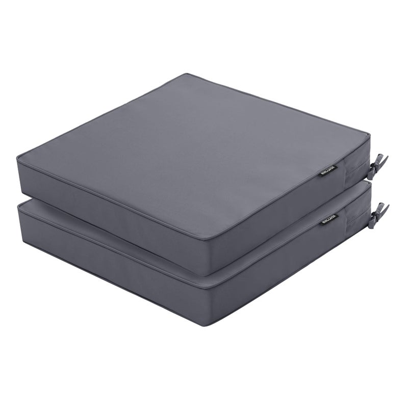 Comcaver Outdoor Chair Cushions 24 x 24 Inch Waterproof Patio Chair Cushions with Tie 5 Year Color Fastness Thick Outdoor Seat Cushion for Garden Lawn Patio Furniture Dark Grey Set of 2 - Image 1