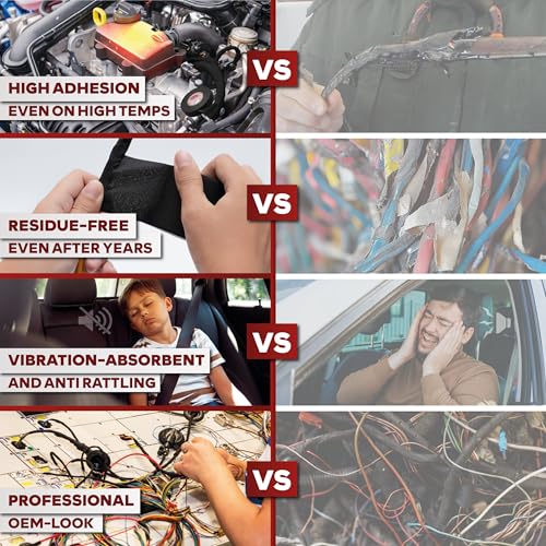 XFasten Wire Harness Tape, 1.3-Inch x 50-Foot, High Temp Wiring Loom Harness, Self-Adhesive Felt Cloth Electrical Tape for Automotive Engines, Noise Dampening, and Cable Protection - Image 4