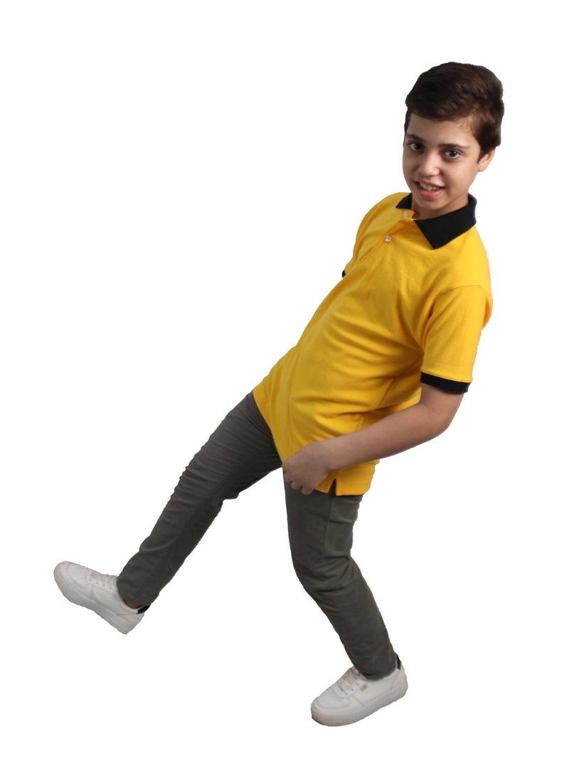 OneHand T-Shirt Polo Cotton Short Sleeves For Kids - Yellow - Image 2