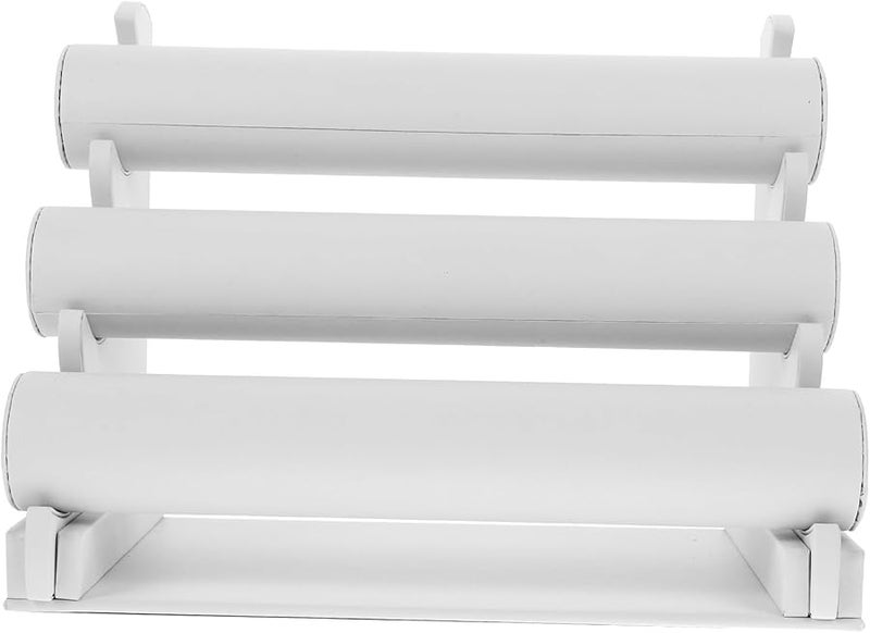 White 3 Tier PU Leather Jewelry Display Stand Bracelet Watch Organizer Rack - Image 1