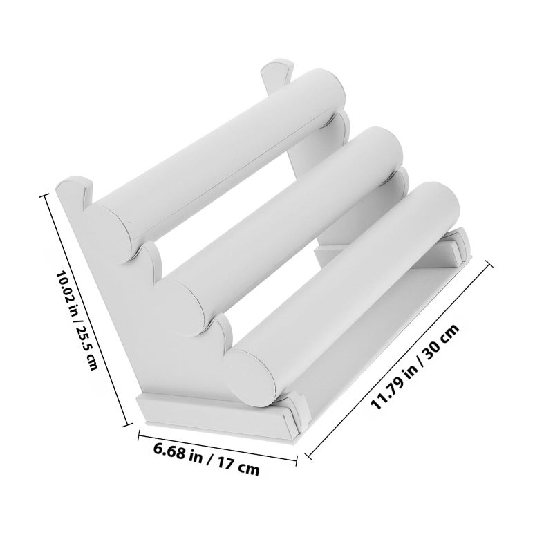 White 3 Tier PU Leather Jewelry Display Stand Bracelet Watch Organizer Rack - Image 3