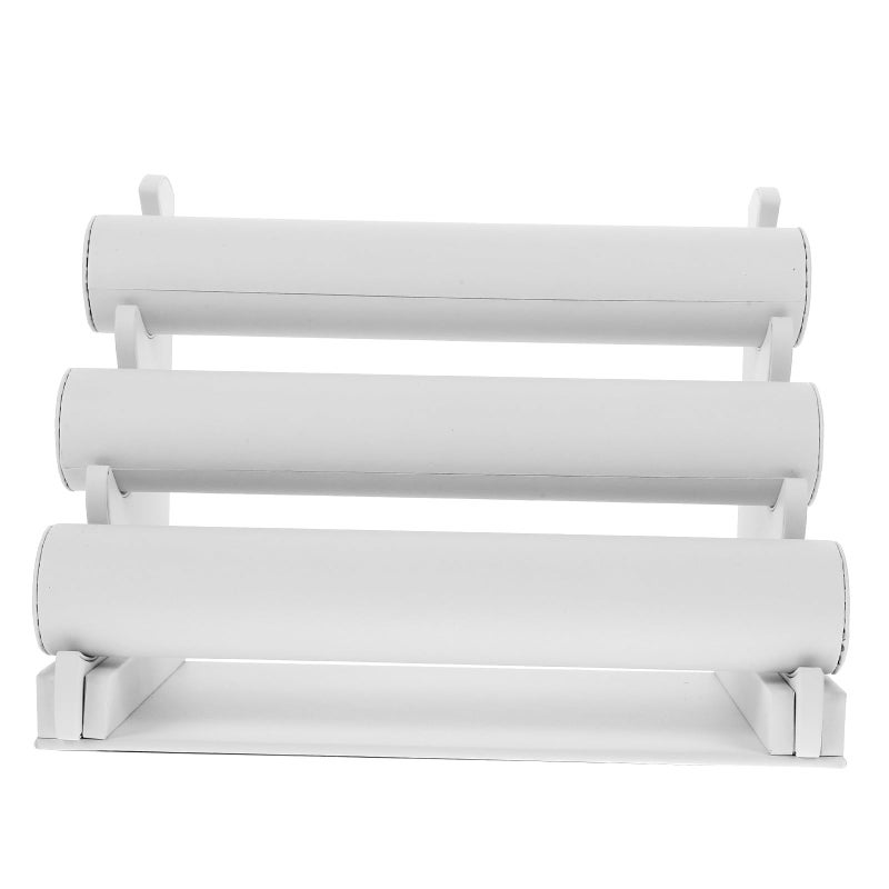 White 3 Tier PU Leather Jewelry Display Stand Bracelet Watch Organizer Rack - Image 2