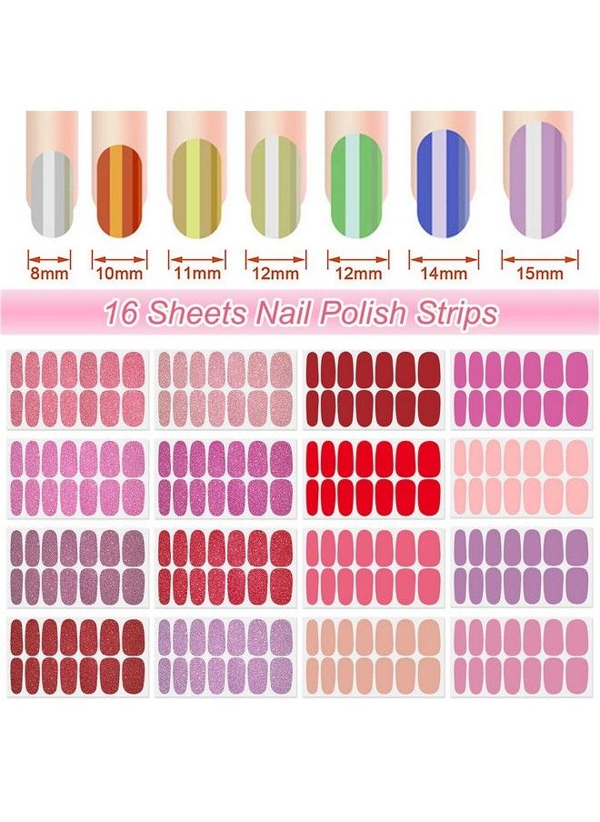 DANNEASY - 16 Sheets Solid Color Nail Polish Strips Glitter Nail Wraps Gel Nail Strips Self Adhesive Nail Polish Stickers For Women Fingernails Nail Art Accessories With Nail File Cuticle Stick - Image 1