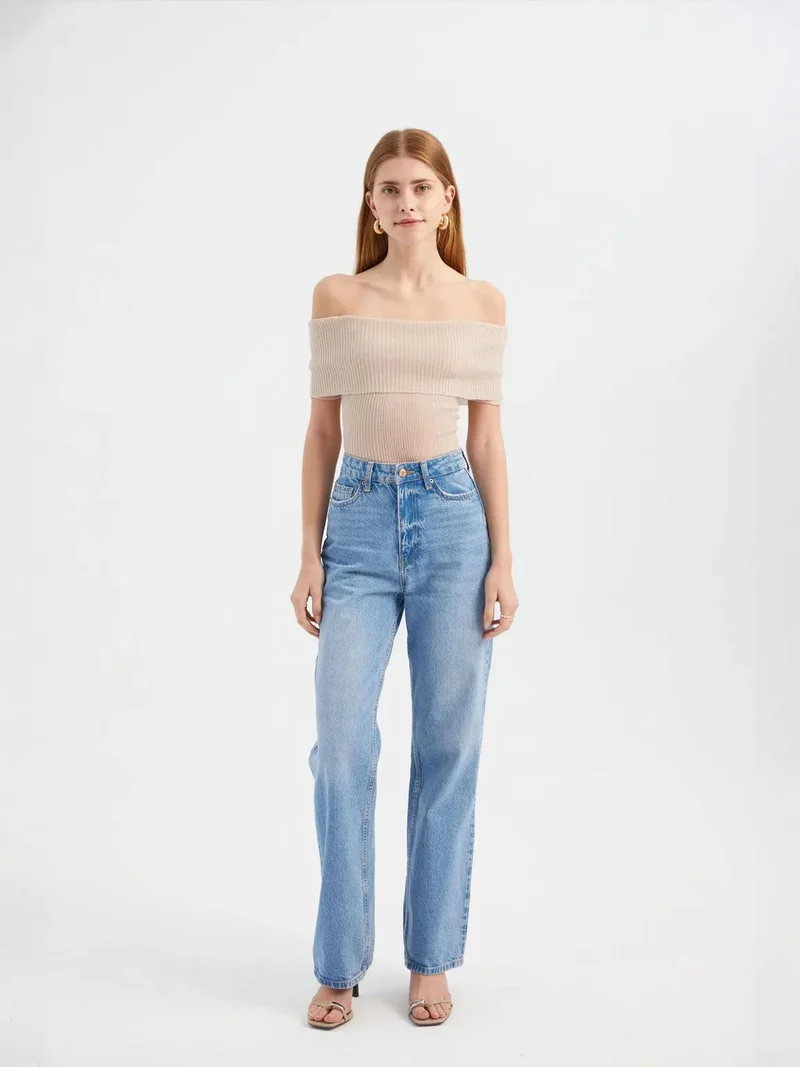 HICCUP Knitted Ribbed Short-Sleeve Cropped Top