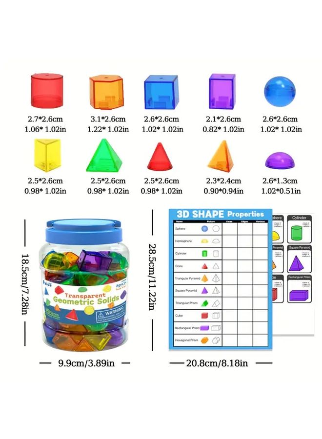 60pcs Geometric Solids Translucent 3D Shapes For Kids Light Table Math Manipulatives Classroom Sorting Stacking Toys - Image 2