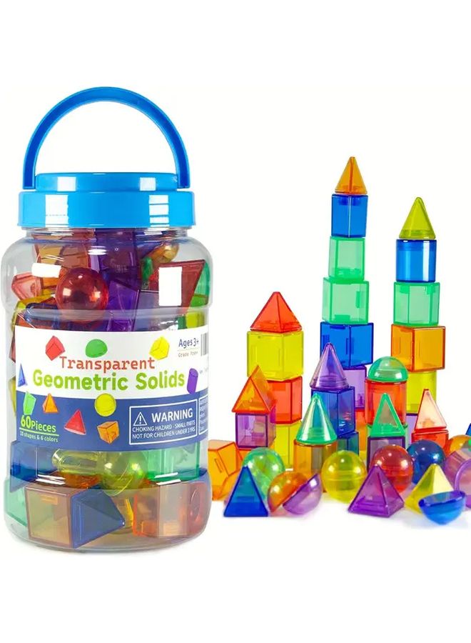 60pcs Geometric Solids Translucent 3D Shapes For Kids Light Table Math Manipulatives Classroom Sorting Stacking Toys - Image 1