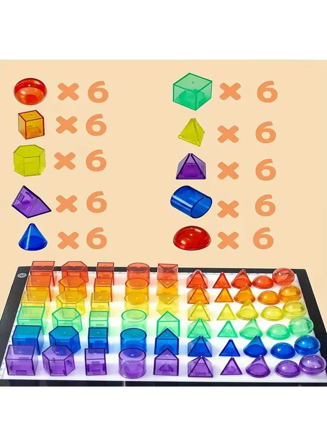 60pcs Geometric Solids Translucent 3D Shapes For Kids Light Table Math Manipulatives Classroom Sorting Stacking Toys - Image 4