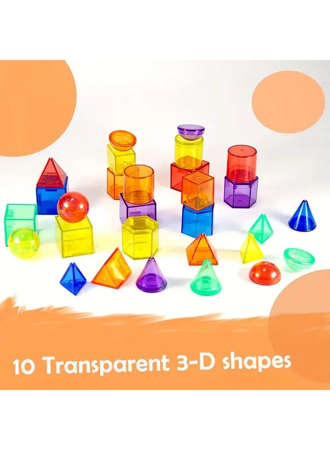 60pcs Geometric Solids Translucent 3D Shapes For Kids Light Table Math Manipulatives Classroom Sorting Stacking Toys - Image 3