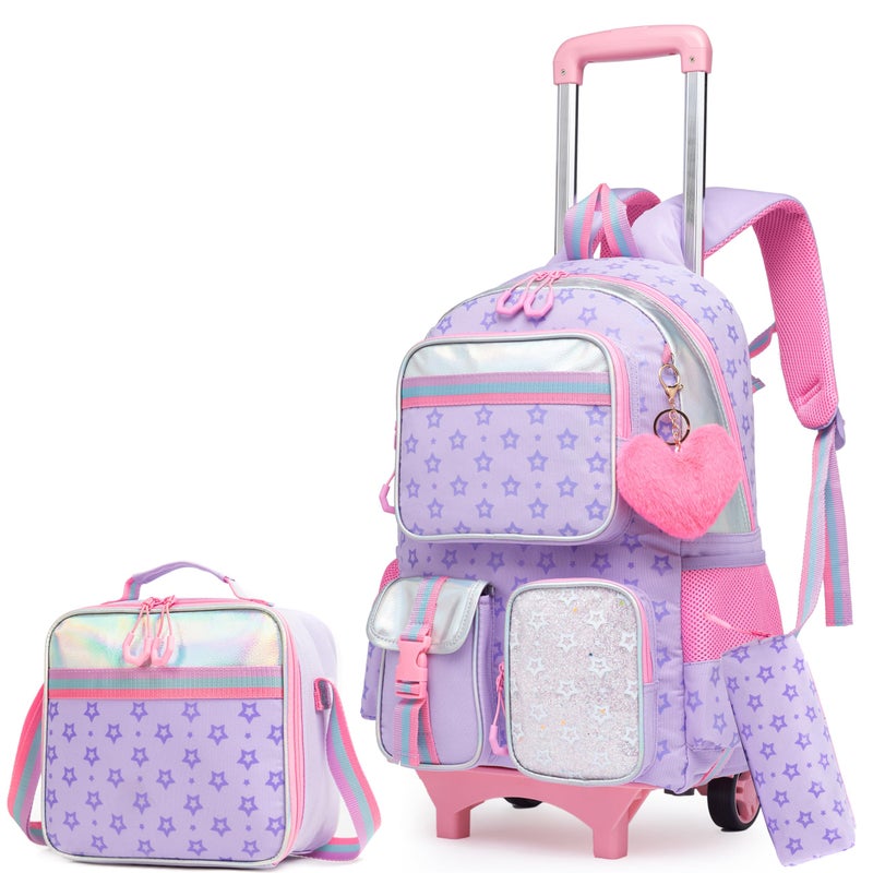 HTgroce Children's Trolley Backpack School Bag Girls School Trolley Suitcase Rolling Backpack Travel Luggage Pack of 3 - Image 1