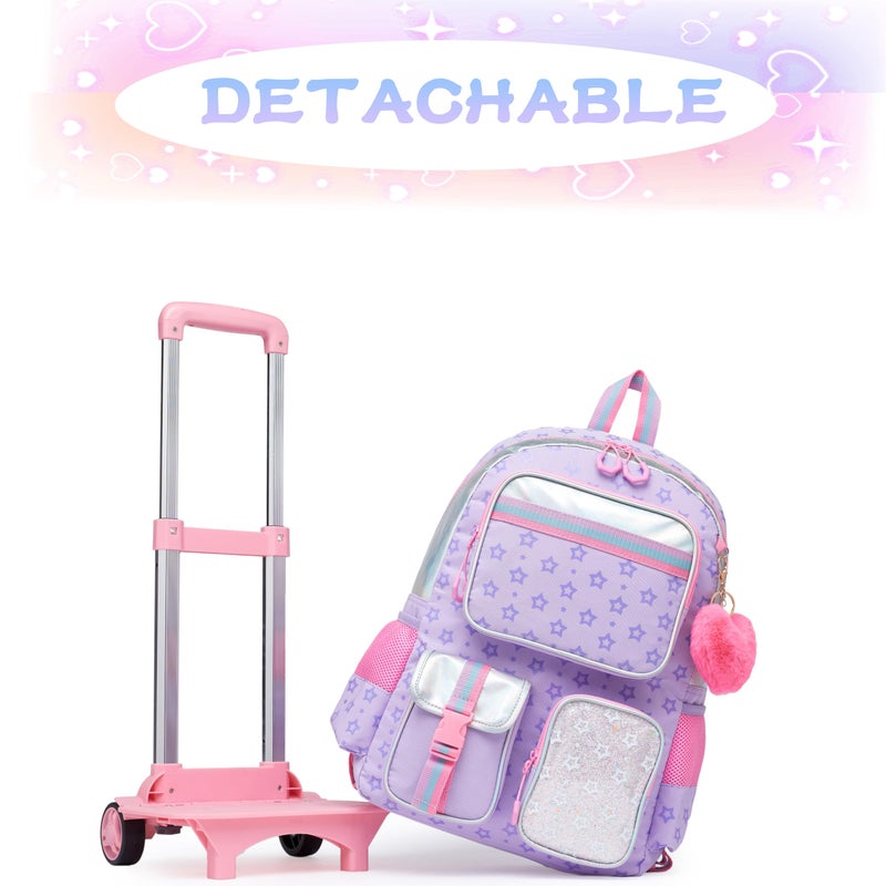 HTgroce Children's Trolley Backpack School Bag Girls School Trolley Suitcase Rolling Backpack Travel Luggage Pack of 3 - Image 2
