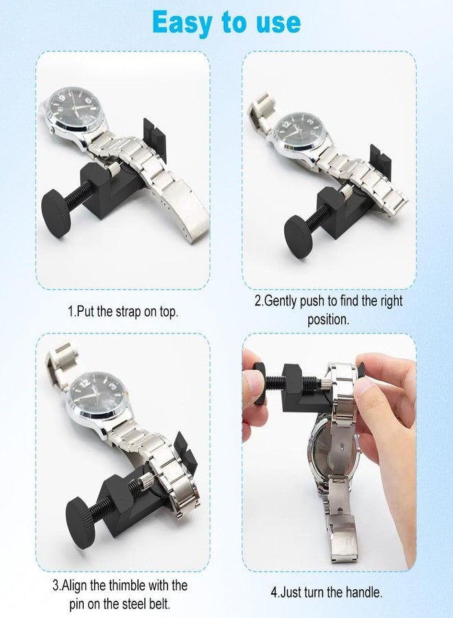 Ranjaner طقم أدوات إصلاح الساعات للجنسين من رانجانر - أداة إزالة وصلات سوار الساعة المعدنية، وأداة ضبط واستبدال دبابيس الساعة، لون أسود، محمولة ومتعددة الاستخدامات - Image 4