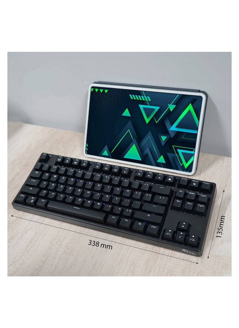 RK TRI-MODE RGB 87 مفتاحًا لوحة مفاتيح ميكانيكية قابلة للتبديل السريع باللون الأسود (مفتاح بني)  - Image 2