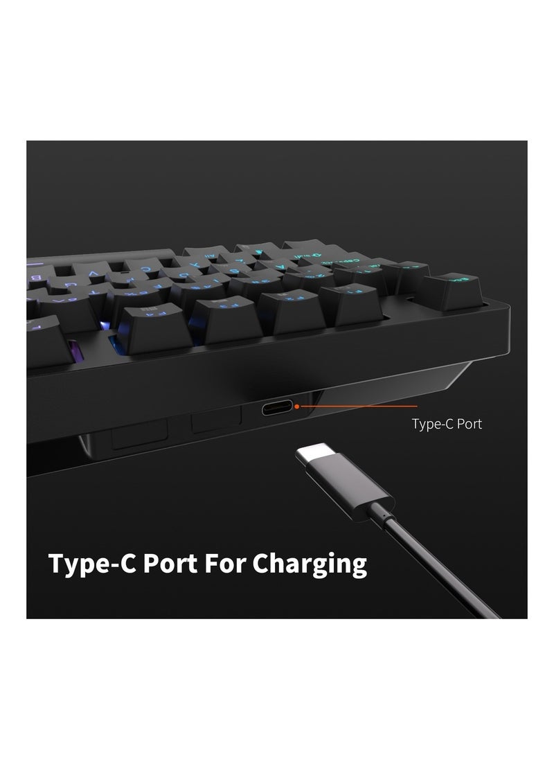 RK TRI-MODE RGB 87 مفتاحًا لوحة مفاتيح ميكانيكية قابلة للتبديل السريع باللون الأسود (مفتاح بني)  - Image 3
