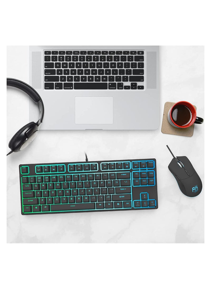 RK - TRI-MODE RGB 87 مفتاحًا لوحة مفاتيح ميكانيكية قابلة للتبديل السريع باللون الأسود (مفتاح بني) - Image 1