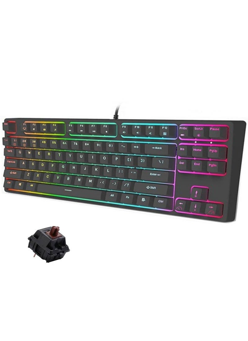 RK TRI-MODE RGB 87 مفتاحًا لوحة مفاتيح ميكانيكية قابلة للتبديل السريع باللون الأسود (مفتاح بني)  - Image 1