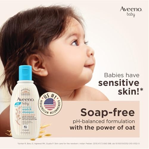 Aveeno Baby Daily Moisture Wash and Shampoo (100ml) | Cleanses hair & body | Oat kernel extract & glycerin | Tear-free, soap-free, paraben-free, hypoallergenic | US #1 Pediatrician recommended - Image 2