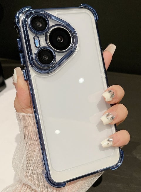 جراب Huawei Pura 70 Pro (ليس Pura 70)، جراب واقٍ مضاد للسقوط مزود بوسادة هوائية بأربع زوايا مع واقي لعدسة الكاميرا، جراب واقٍ مضاد للخدش ومضاد للصدمات مطلي بالكهرباء لهاتف Huawei Pura 70 Pro للنساء والرجال - أزرق