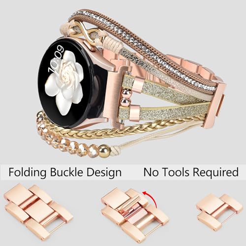 Fancywrist Boho Leather Bracelet for Samsung Galaxy Watch 8/7/6/5/4 Band 40 44mm Women, 20mm Cute Beaded Multilayer Strap for Galaxy Watch 8 Classic 6 4 Classic 43mm 47mm 42mm 46mm/Watch 5 Pro 45mm /Active2 - Image 3