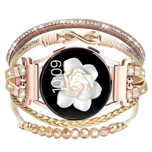 Fancywrist Boho Leather Bracelet for Samsung Galaxy Watch 8/7/6/5/4 Band 40 44mm Women, 20mm Cute Beaded Multilayer Strap for Galaxy Watch 8 Classic 6 4 Classic 43mm 47mm 42mm 46mm/Watch 5 Pro 45mm /Active2 - Image 1
