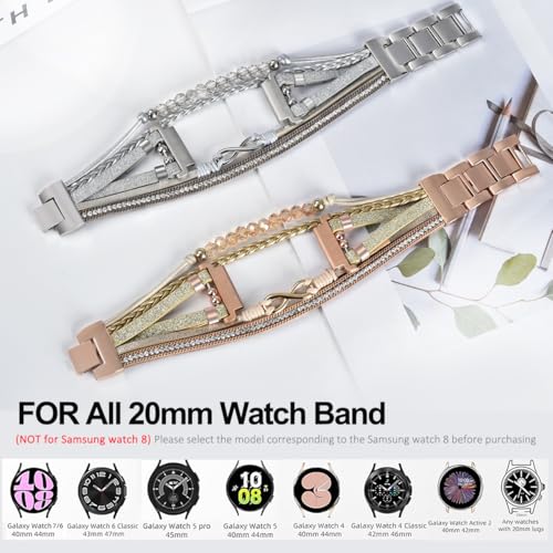 Fancywrist Boho Leather Bracelet for Samsung Galaxy Watch 8/7/6/5/4 Band 40 44mm Women, 20mm Cute Beaded Multilayer Strap for Galaxy Watch 8 Classic 6 4 Classic 43mm 47mm 42mm 46mm/Watch 5 Pro 45mm /Active2 - Image 5