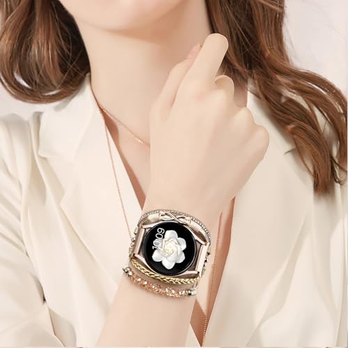 Fancywrist Boho Leather Bracelet for Samsung Galaxy Watch 8/7/6/5/4 Band 40 44mm Women, 20mm Cute Beaded Multilayer Strap for Galaxy Watch 8 Classic 6 4 Classic 43mm 47mm 42mm 46mm/Watch 5 Pro 45mm /Active2 - Image 2