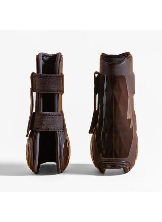 FOUGANZA Horse Riding Open Tendon Boots for Horse & Pony 500 Jump - Brown Twin-Pack  - Image 2