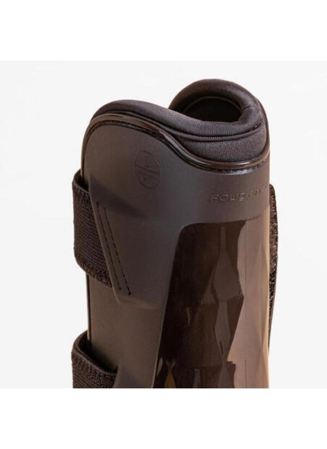 FOUGANZA Horse Riding Open Tendon Boots for Horse & Pony 500 Jump - Brown Twin-Pack  - Image 3