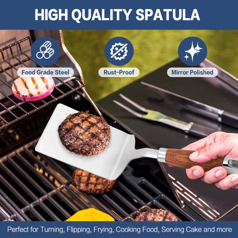 Vayvnt Stainless Steel Spatula Turner, Vayvnt Heavy Duty Metal Griddle Spatula for Cast Iron, Kitchen Flipper for Turning Serving, Beveled Edge & Wooden Handle, Great for Egg, Pancake, Fish, Cake, Burger - Image 5