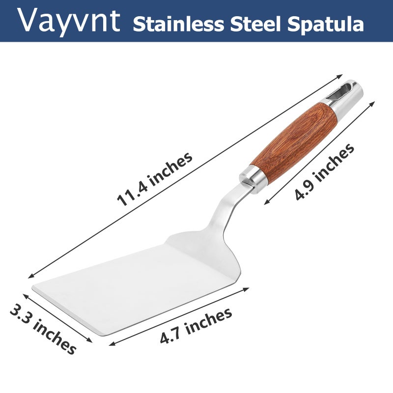 Vayvnt Stainless Steel Spatula Turner, Vayvnt Heavy Duty Metal Griddle Spatula for Cast Iron, Kitchen Flipper for Turning Serving, Beveled Edge & Wooden Handle, Great for Egg, Pancake, Fish, Cake, Burger - Image 2