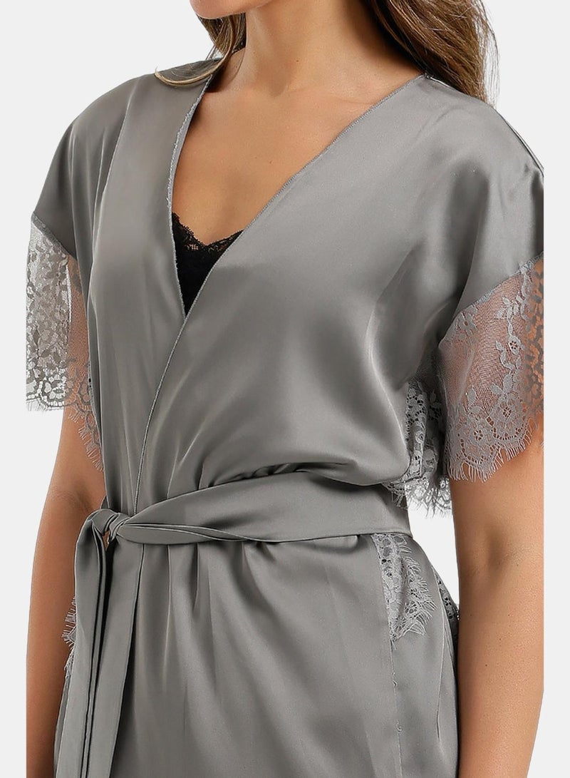 Carina Lace-Sleeve Satin Robe - Image 5