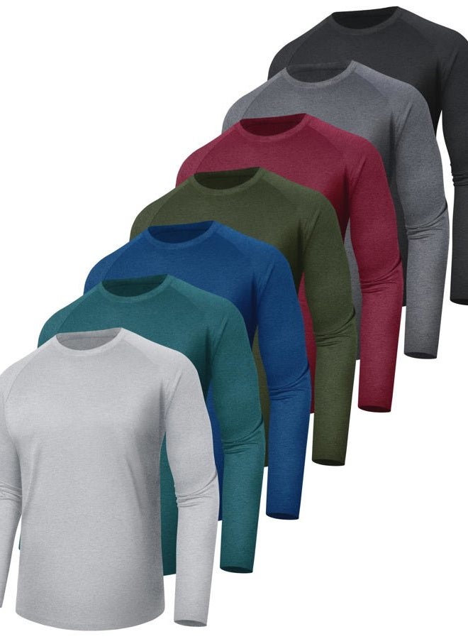 BOOJO 7 Pack Long Sleeve Shirts for Men - Quick Dry Moisture Wicking Sun Protection UV UPF T-Shirts for Fishing Workout Gym - Image 1