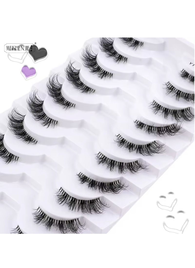 Generic - Natural-Looking Cat Eye Lashes, 10 Pairs of 3D Faux Fur Lashes, Lightweight and Reusable False Eyelashes - Image 1
