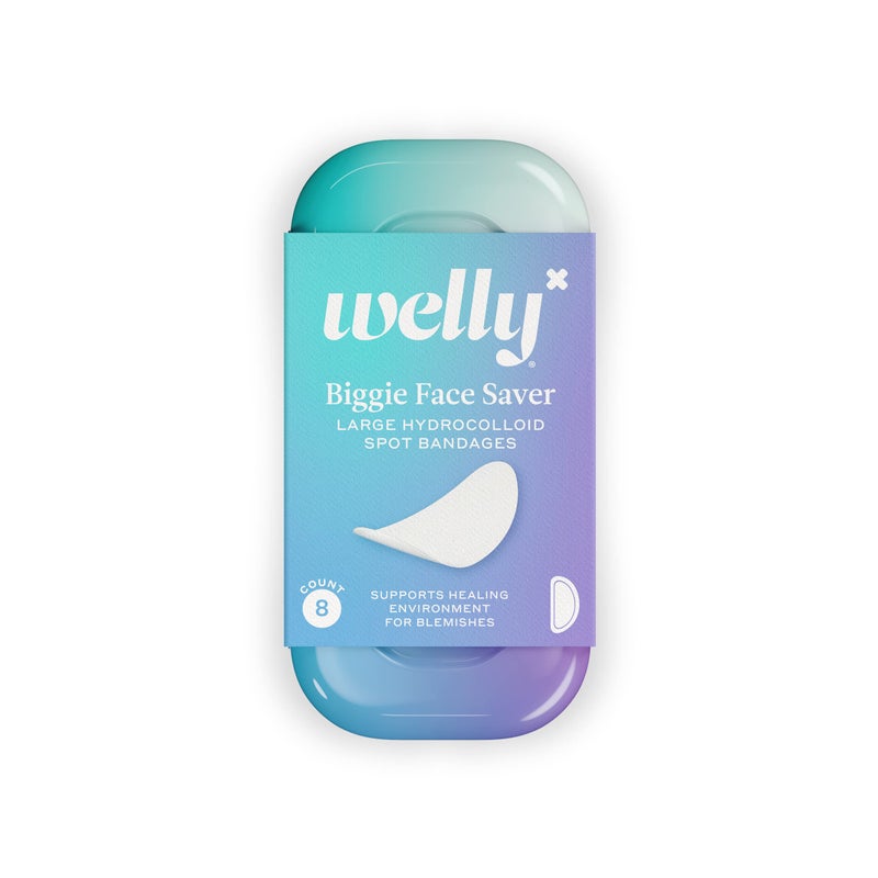 Welly Welly Bandages Biggie Face Savers Hydrocolloid Acne Blemish Patch Adhesive Large Spot Shape for Chin Nose and Forehead Clear 8 ct