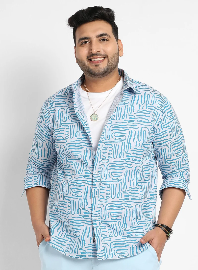 Instafab Plus Instafab Plus Men's Blue Contrast Lines Shirt For Casual Wear | Spread Collar | Long Sleeve | Button Closure | Cotton Slub Shirt Crafted With Comfort Fit For Everyday Wear