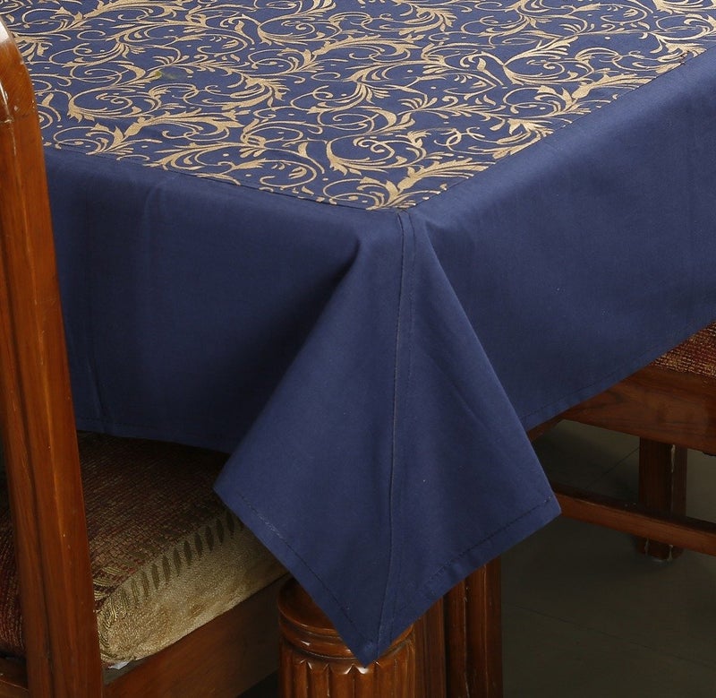 Dekor World Gold Printed Blue Square Table Cover with 4 Place Mat (Pack of 5) 150X150 Cm / 60X60 Inches for 4 Seater Dining TableSet (Pack of 5) - Image 2