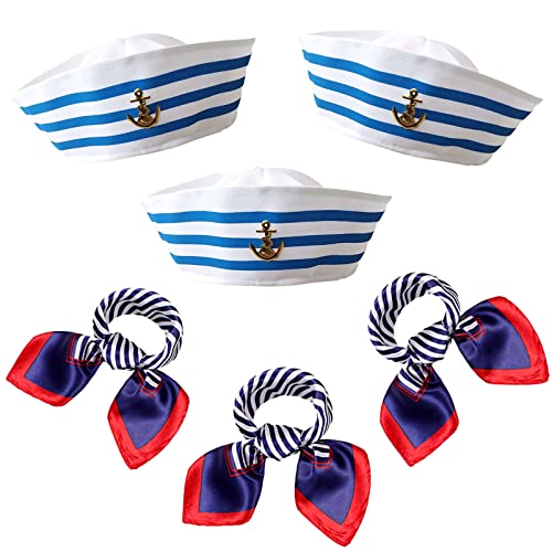 Timisea 6PCS White sailor hats and scarf,Yacht Captain Sailor Costume Accessories for Halloween Navy themed party Marine Sailor outfit Sailor Women Men - Image 1