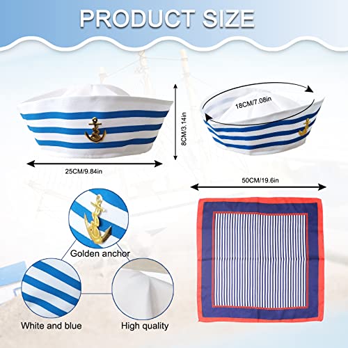 Timisea 6PCS White sailor hats and scarf,Yacht Captain Sailor Costume Accessories for Halloween Navy themed party Marine Sailor outfit Sailor Women Men - Image 2