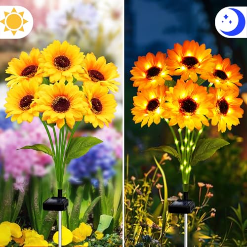 ANGMLN Solar Garden Lights 4 Pack 24 Solar Sunflower Lights Gifts for Mom Women Grandma Mothers Day Birthday Waterproof Solar Flower Light for Outdoor Decoration Decorative Stakes for YardLandscapePatio - Image 3