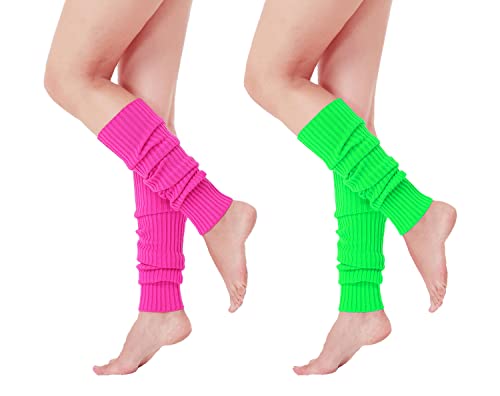 v28 Women Winter 80s Eighty's Warm Leg Warmers Knitted Long Socks, 2(Green+Rose) - Image 4