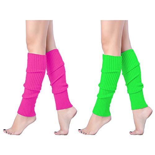 v28 Women Winter 80s Eighty's Warm Leg Warmers Knitted Long Socks, 2(Green+Rose) - Image 1