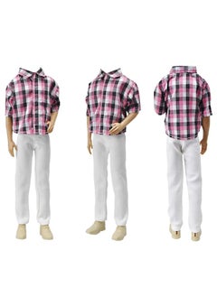 E-TING E-TING 3 Sets Fashion Casual Wear Plaid Doll Clothes Jacket Pants Outfits with 3 Pairs Shoes for 12 Inches boy Dolls  - Image 1
