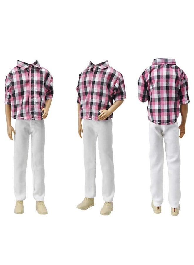 E-TING 3 Sets Fashion Casual Wear Plaid Doll Clothes Jacket Pants Outfits with 3 Pairs Shoes for 12 Inches boy Dolls - Image 1