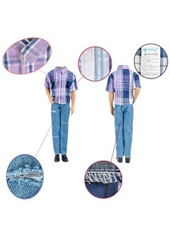 E-TING E-TING 3 Sets Fashion Casual Wear Plaid Doll Clothes Jacket Pants Outfits with 3 Pairs Shoes for 12 Inches boy Dolls  - Image 3