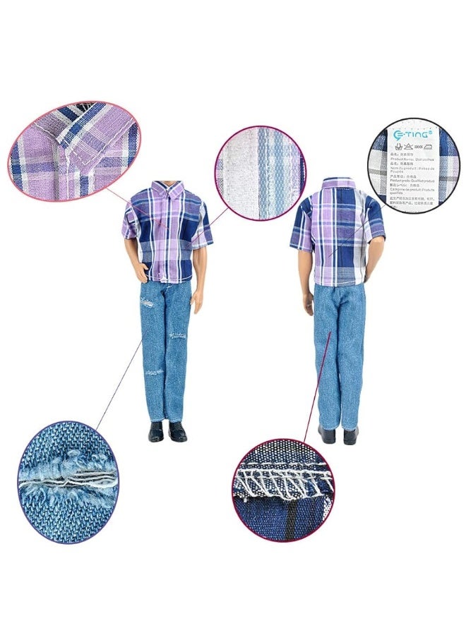 E-TING 3 Sets Fashion Casual Wear Plaid Doll Clothes Jacket Pants Outfits with 3 Pairs Shoes for 12 Inches boy Dolls - Image 3