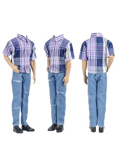 E-TING E-TING 3 Sets Fashion Casual Wear Plaid Doll Clothes Jacket Pants Outfits with 3 Pairs Shoes for 12 Inches boy Dolls  - Image 5