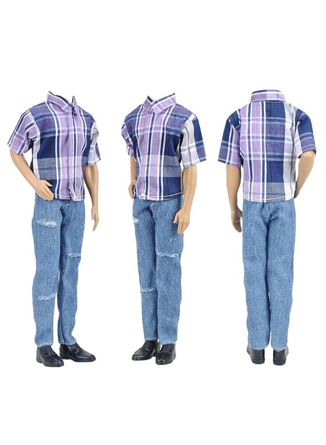 E-TING 3 Sets Fashion Casual Wear Plaid Doll Clothes Jacket Pants Outfits with 3 Pairs Shoes for 12 Inches boy Dolls - Image 5
