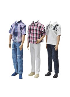 E-TING E-TING 3 Sets Fashion Casual Wear Plaid Doll Clothes Jacket Pants Outfits with 3 Pairs Shoes for 12 Inches boy Dolls  - Image 2