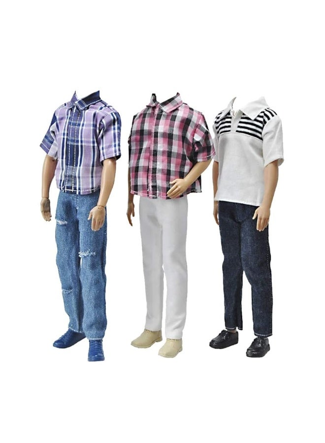 E-TING 3 Sets Fashion Casual Wear Plaid Doll Clothes Jacket Pants Outfits with 3 Pairs Shoes for 12 Inches boy Dolls - Image 2